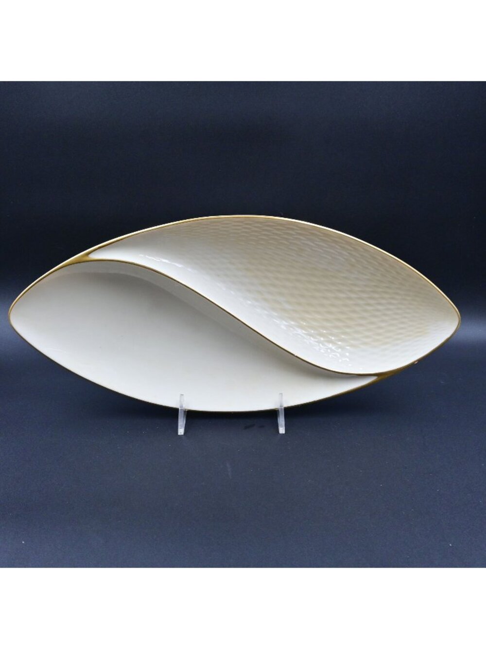 Lenox Divided Relish Platter Serving Oval Swirl Ivory Porcelain Gold Trim